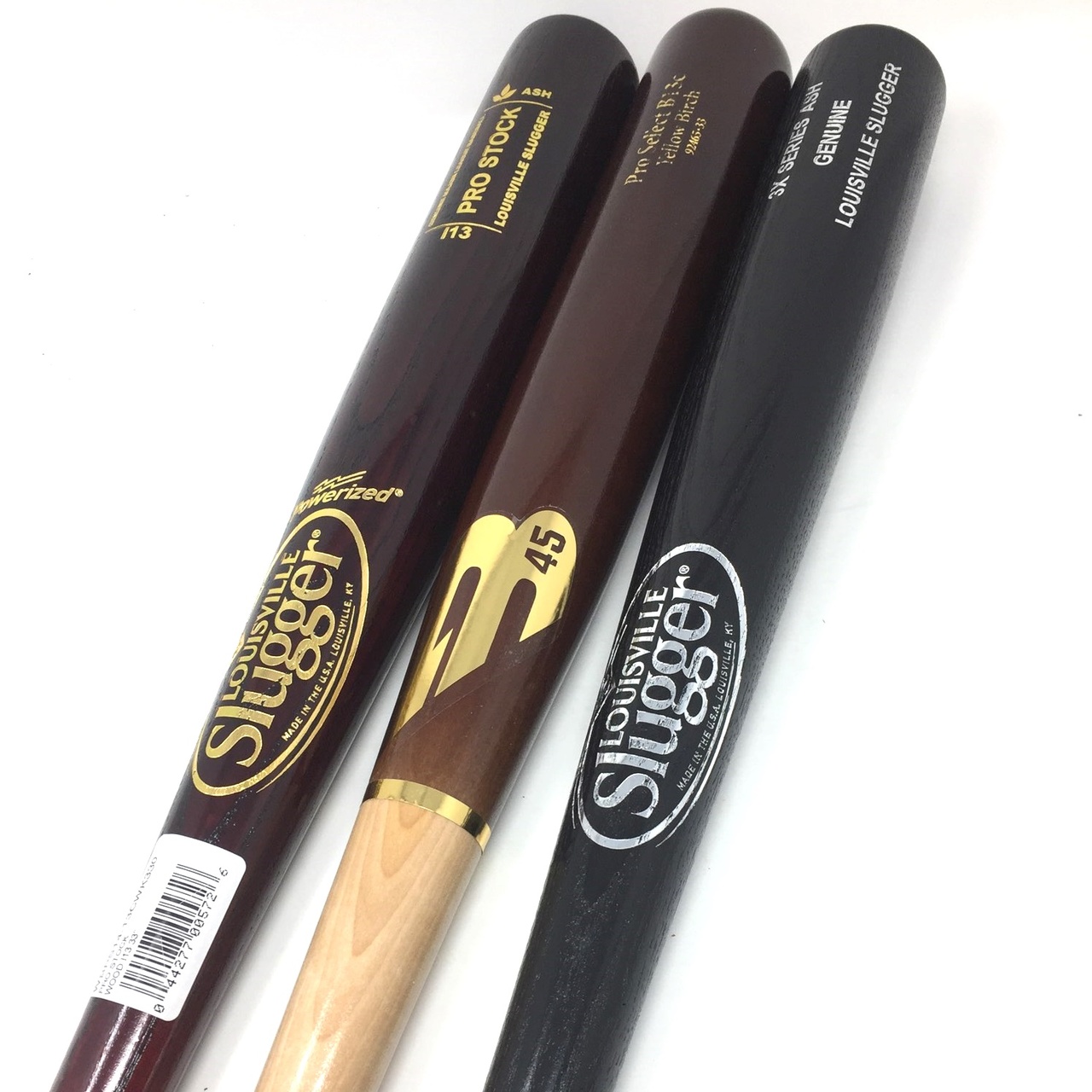 33 inch wood bats. 3 Bats in Total. 1 B45 Yellow Birch 33 inch I13. 1 Louisville Slugger Ash 33 inch. 1 Louisville Slugger Pro Stock I13 Ash.