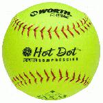 These 12 slowpitch softballs have red stitching and are approved for play in the ASA with a .52 COR/300 lb Compression. Worth Hot Dot softballs are designed to give players consistent hit distance at all temperatures, especially true in hot weather conditions. Added to these softballs is the C-LOK adhesive and moisture barrier and then the ProTac synthetic leather cover.