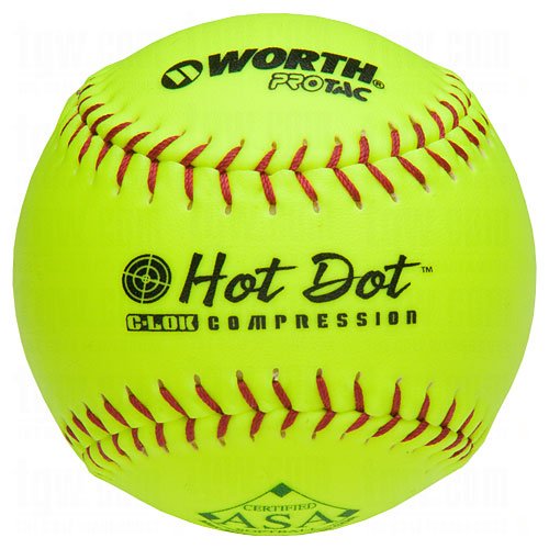 worth-asa-hot-dot-11-inch-slow-pitch-softballs-pro-tac-1-dozen AHD11SY Worth 043365356115 These 12 slowpitch softballs have red stitching and are approved for