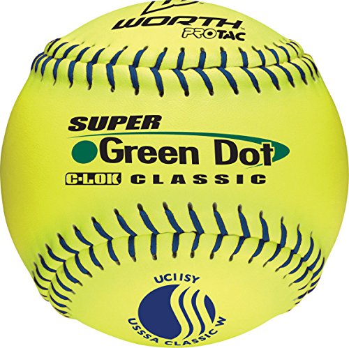 11 Inch Slowpitch Softball USSSA Classic W Classification Poly-X Core Pro Tac Cover Blue Stitch Color 11 inch optic yellow ball Super Green Dot Classic ball.