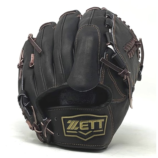   ZETT Pro Model 11.5 inch Black Pitcher Glove ZETT Pro Model Baseball Glove Series is designed for use by professional players. These gloves are made light, retaining stable tactility while holding the ball. This design helps players catch and throw in less time. The gloves are made with US steerhide, making them suitable for use in advanced competitive games. About US Steerhide The raw material comes from the North American cattle which is about 18-month old. US Steerhide has been produced and tanned by Taiwanese professional leather factories whose baseball gloves tend to be thicker and more durable.US Steerhide has currently become one of the most widely adopted high-class leather on the market.Thumb/Pinky Reinforcement The thumb/pinky stripes will be extended to fingertips, which will strengthen the structure and have good control of the glove.More InformationSize Measurement: from wrist to index fingertip (outside)Note: This model is not available for putting ring/pinky fingers in pinky slot.