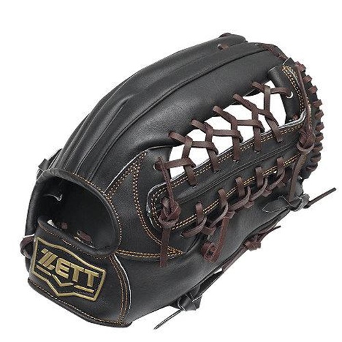 ZETT Pro Model 12.5 inch Black Outfielder Glove ZETT Pro Model Baseball Glove Series is designed for use by professional players. These gloves are made light, retaining stable tactility while holding the ball. This design helps players catch and throw in less time. The gloves are made with US steerhide, making them suitable for use in advanced competitive games. About US Steerhide The raw material comes from the North American cattle which is about 18-month old. US Steerhide has been produced and tanned by Taiwanese professional leather factories whose baseball gloves tend to be thicker and more durable.US Steerhide has currently become one of the most widely adopted high-class leather on the market.Thumb/Pinky Reinforcement The thumb/pinky stripes will be extended to fingertips, which will strengthen the structure and have good control of the glove.More InformationSize Measurement: from wrist to index fingertip (outside)Note: This model is not available for putting ring/pinky fingers in pinky slot.